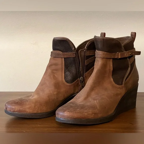 Ugg Emalie brown wedge leather booties - Picture 6 of 10